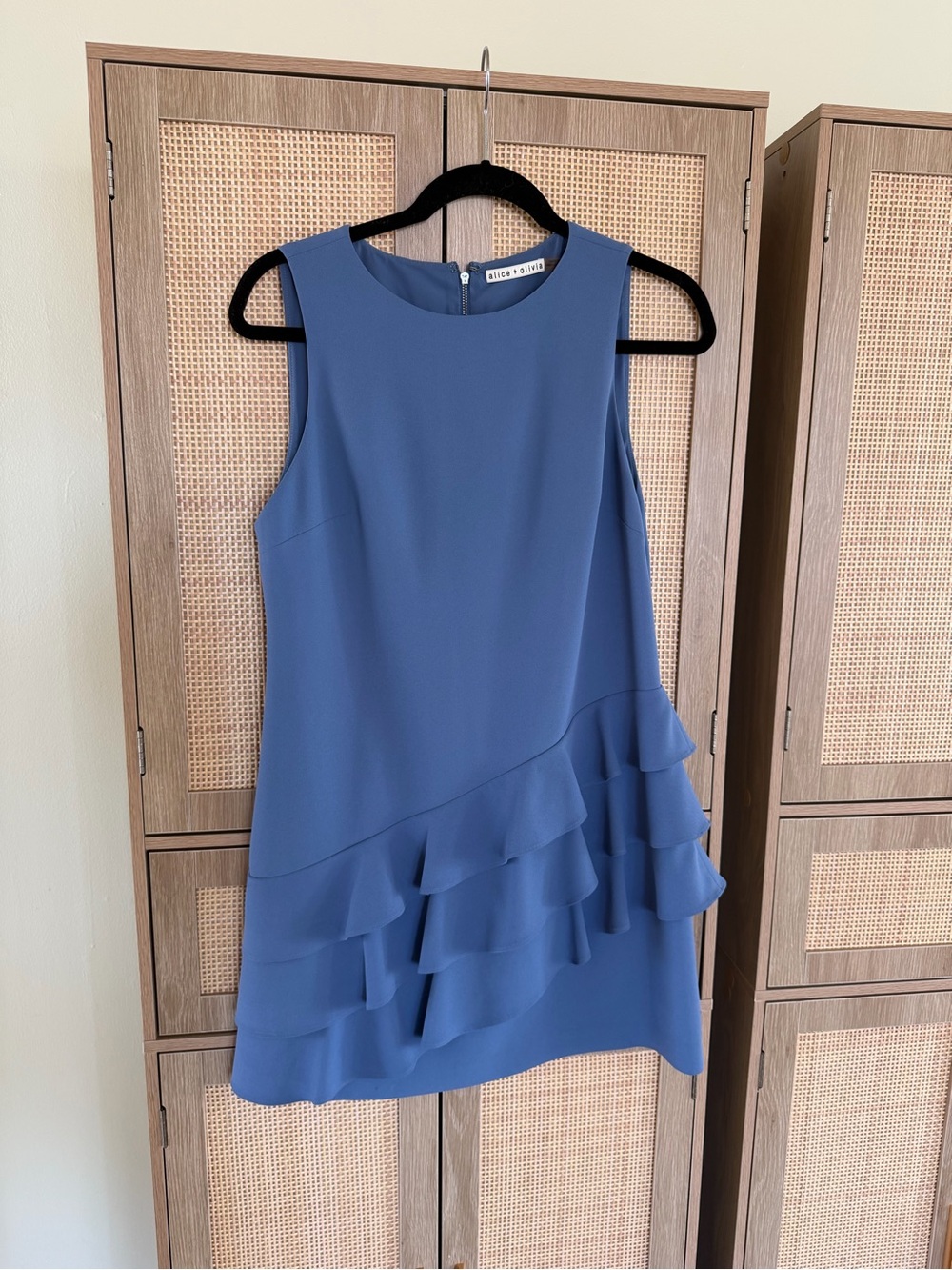 Alice + Olivia Blue Asymmetric Tiered Ruffle Dress - Size 4